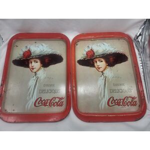 Coca-Cola 1971 Lot of 2 Metal Tin Trays